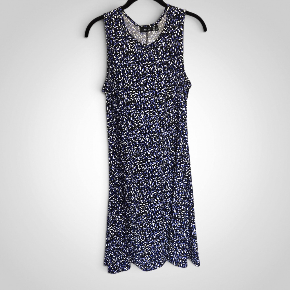 Apt. 9 Womens Blue Black Abstract Print Sleeveless Shift Dress Large